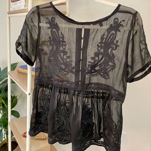 Sheer button back embroidered top